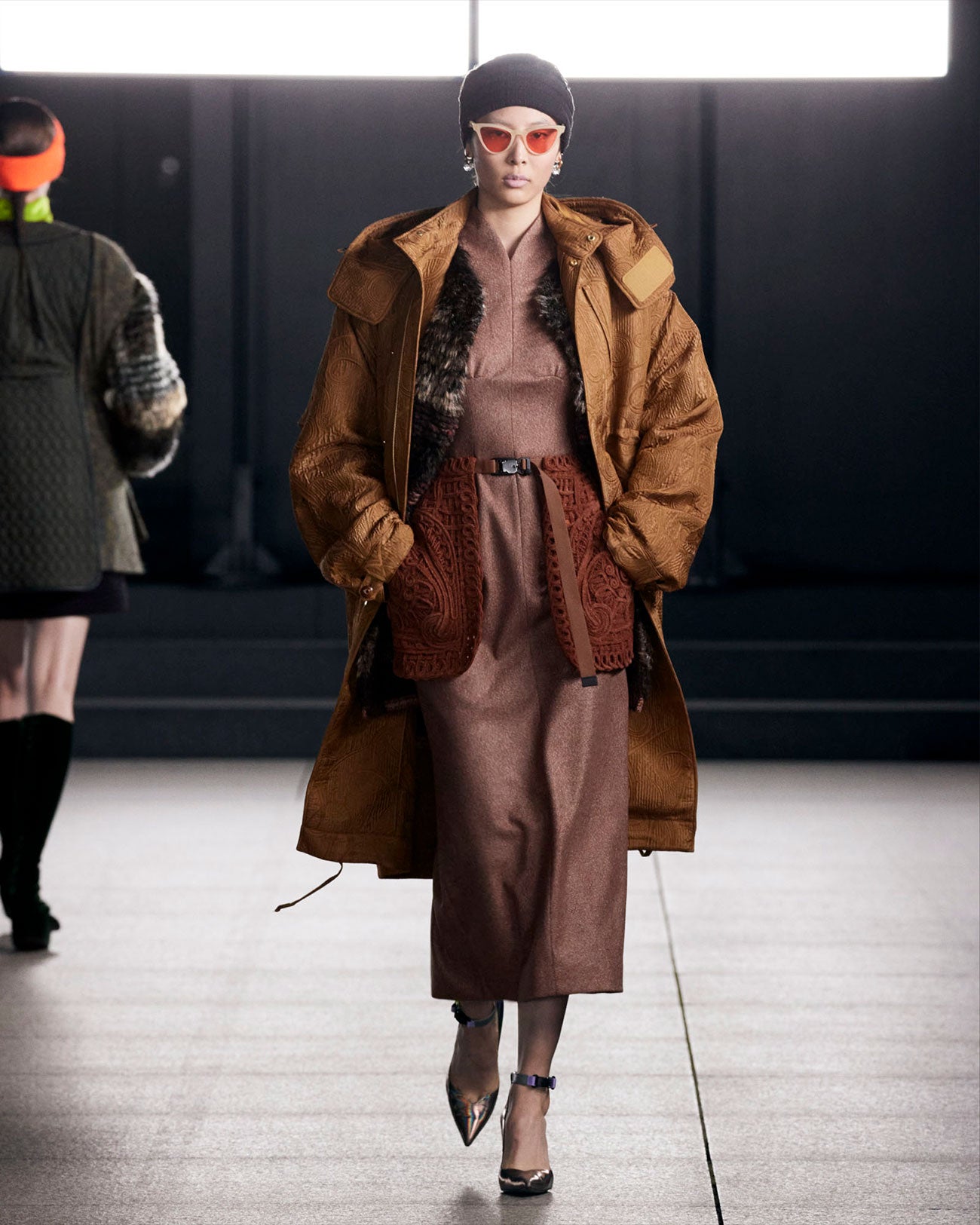 Mountainscape Gradation Knitted Coat - brown