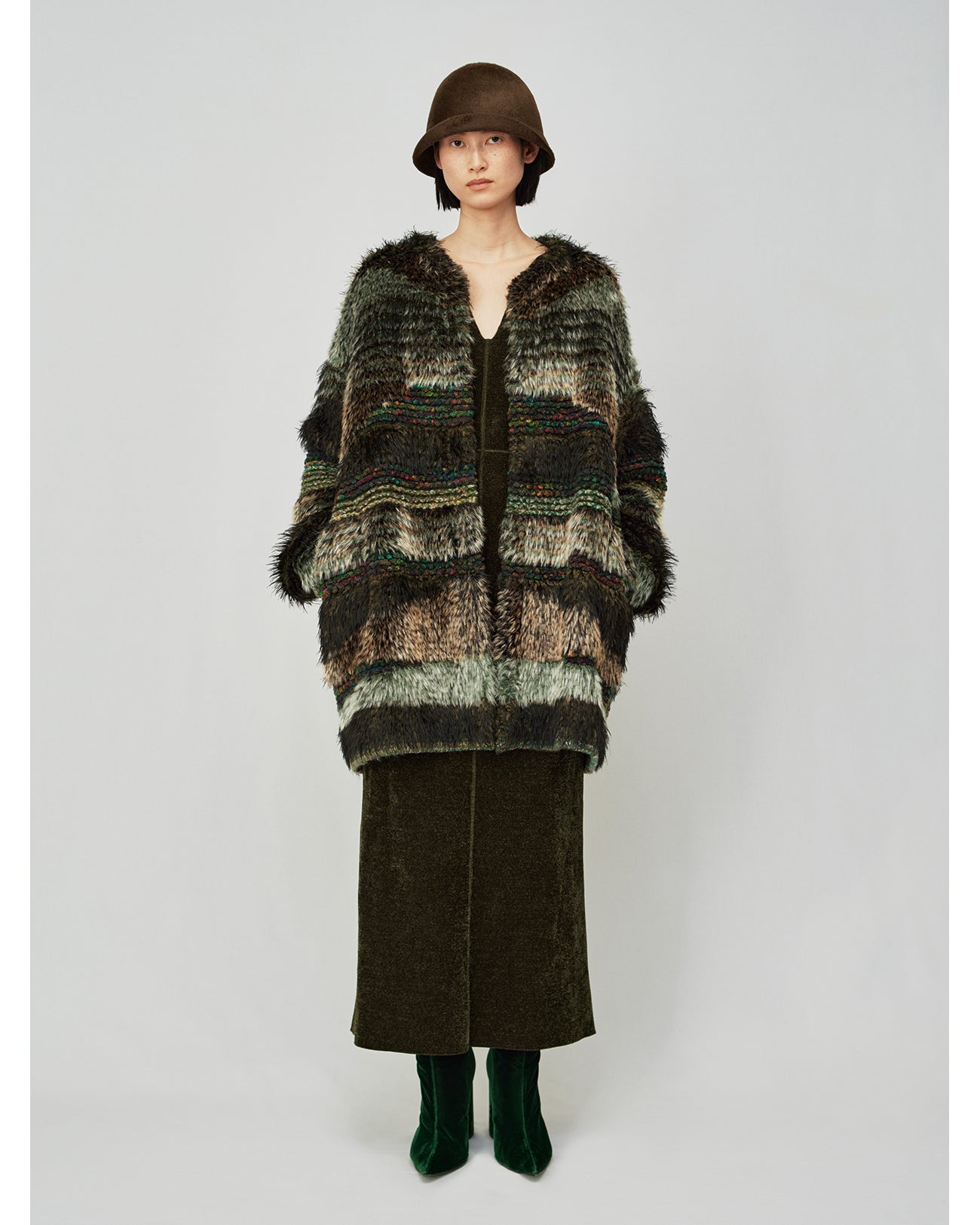 Mountainscape Gradation Knitted Coat - brown
