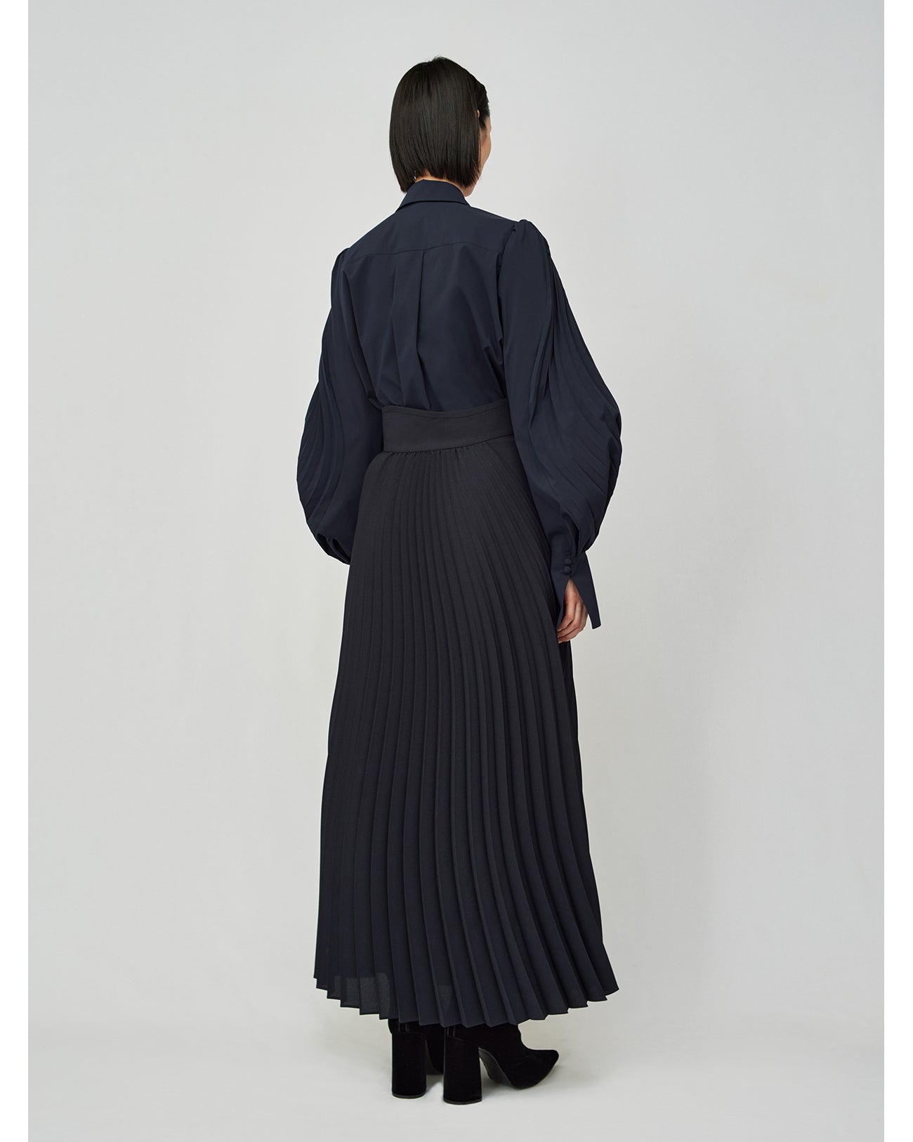 Mame Curved Pleated Dress - navy
