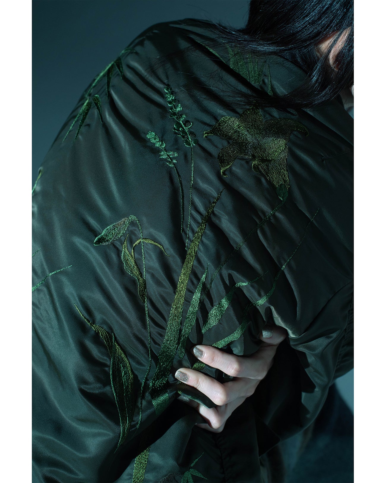 Floral Embroidered Flight Jacket - khaki