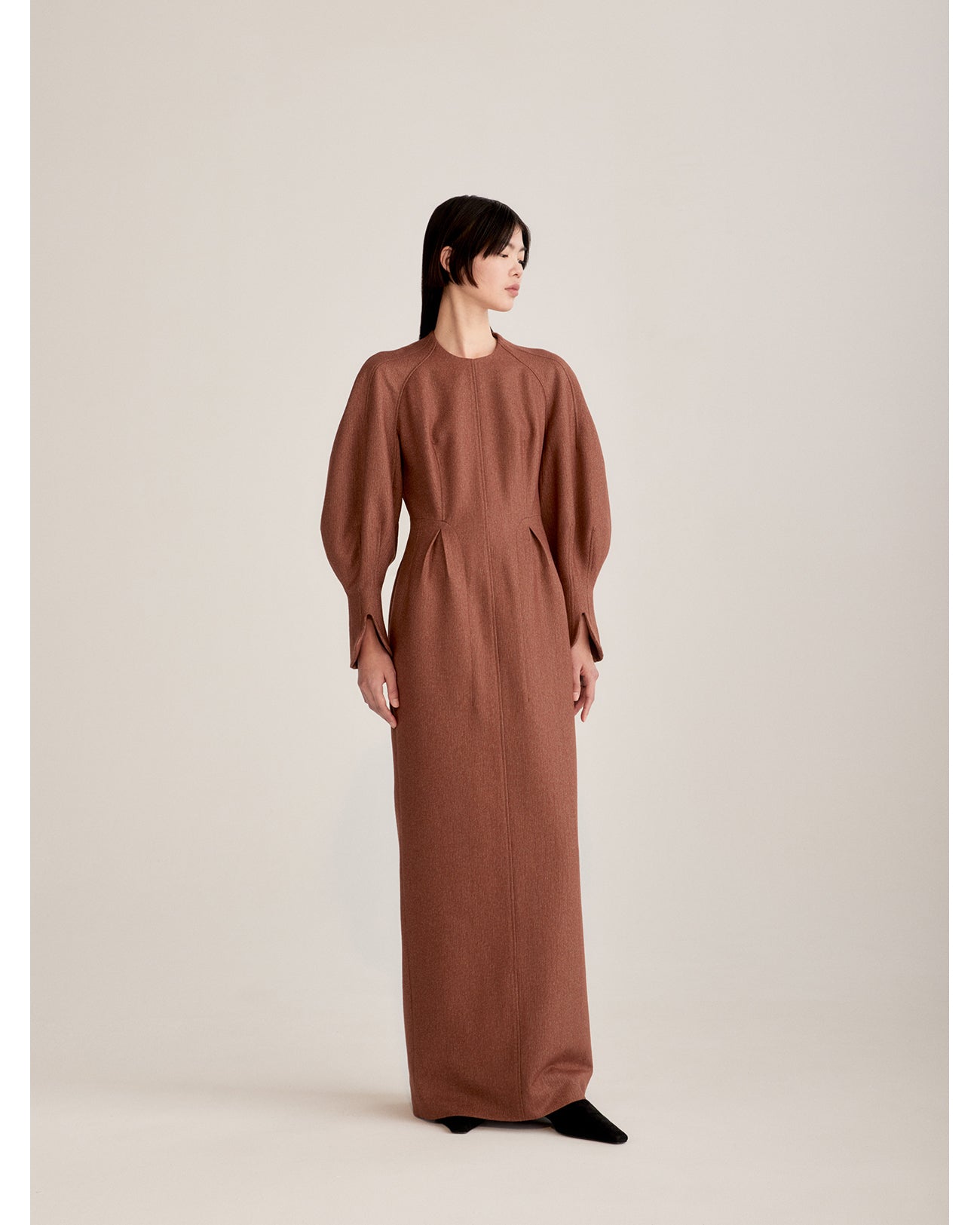 Wool Smooth I-Line Dress - brown