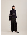 Basket Pattern Combination Knitted Pullover - navy