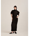 Wrinkle Pleats Puff Sleeve Dress - black