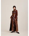 Raschel Jersey Torchon Lace Stripe Dress - brown