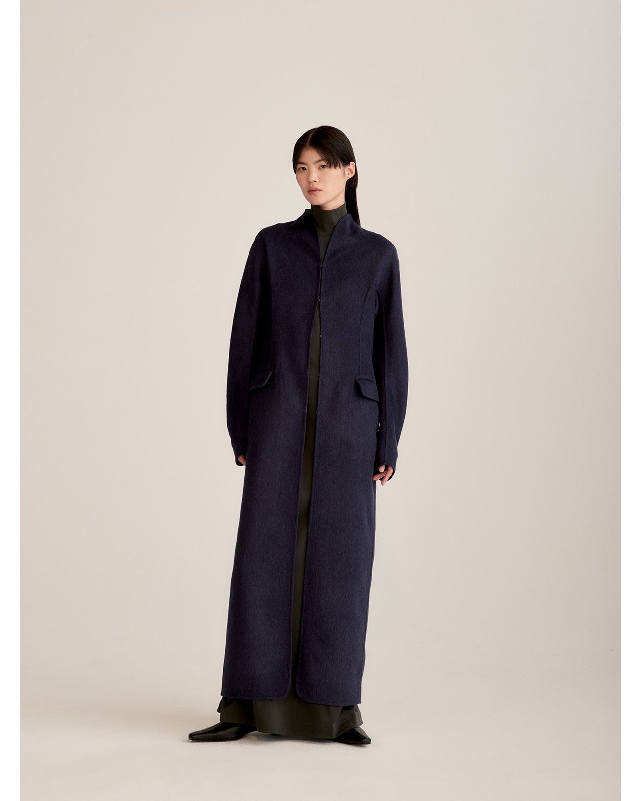 Silk Cashmere Reversible Sewing Coat - navy