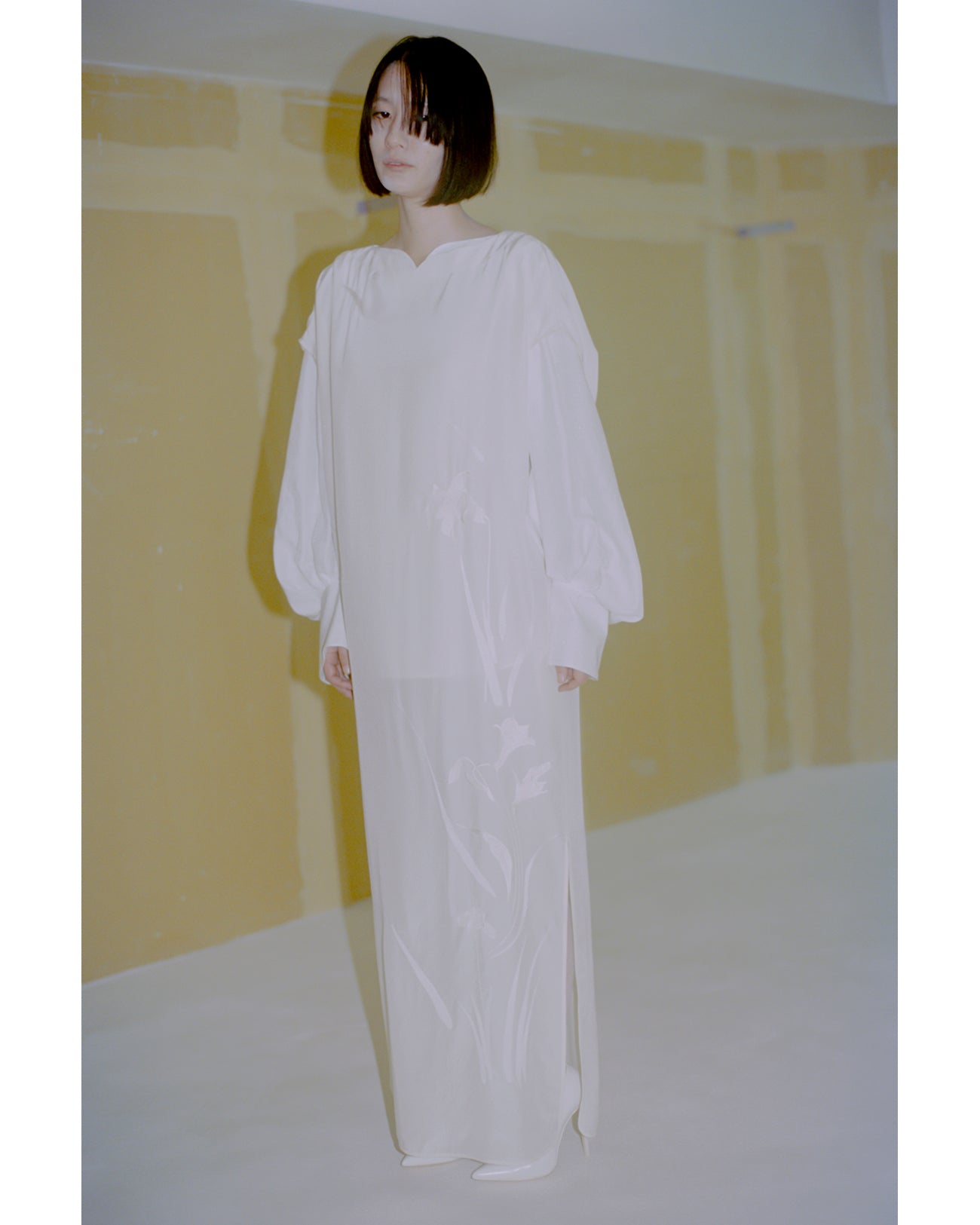Silk Cupra Floral Embroidery Dress - ecru - Mame Kurogouchi