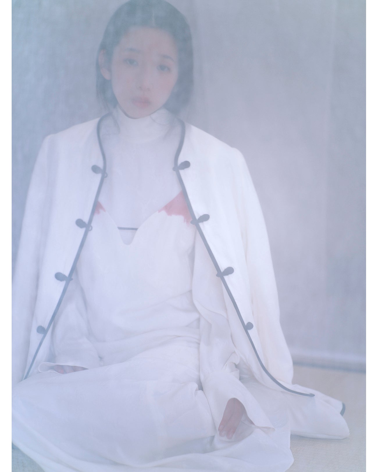 Crane Pattern Jacquard Jacket - ecru