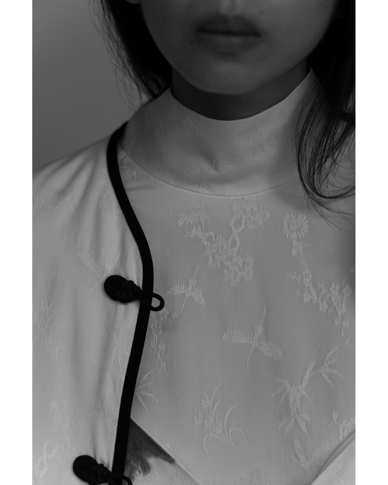 Crane Pattern Jacquard Shirt - navy