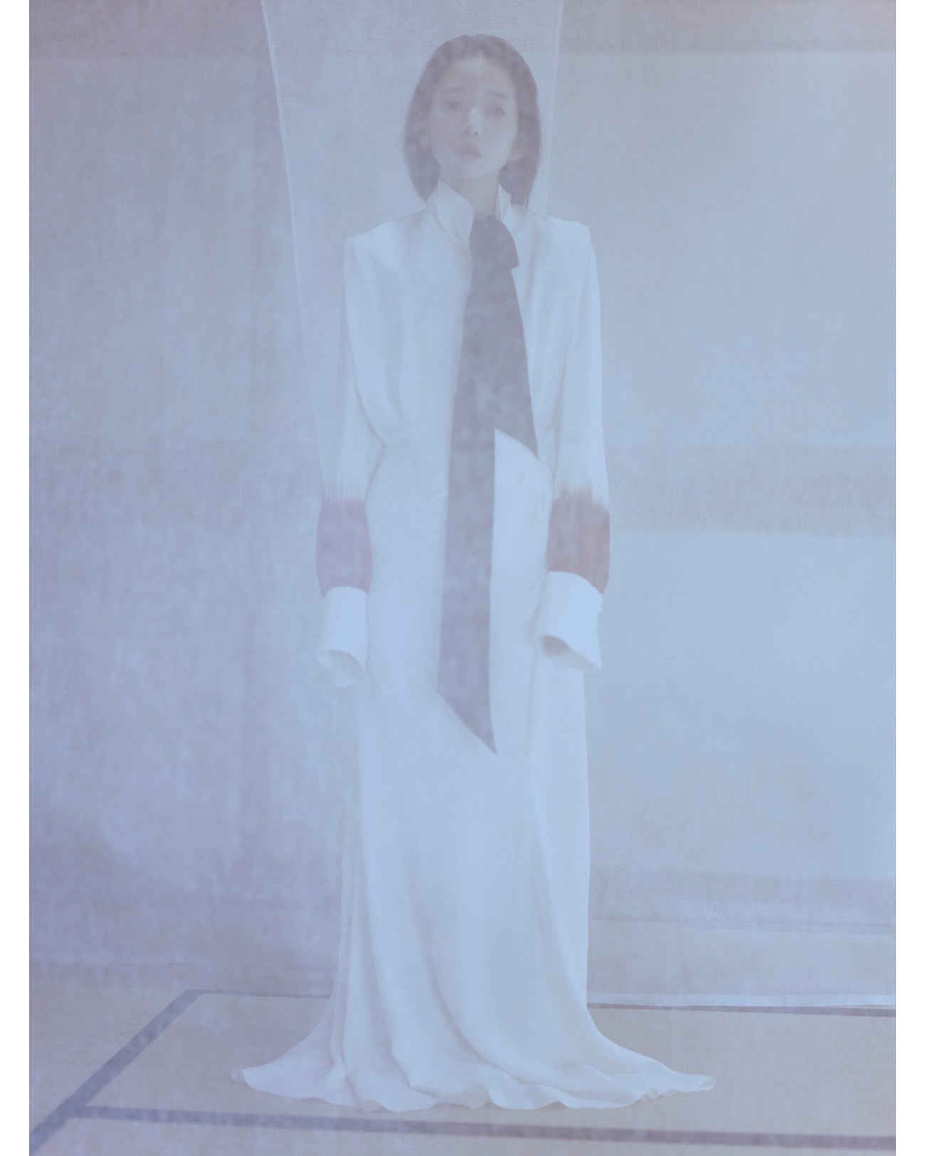 Crane Pattern Jacquard Hand-Dyed Dress - navy