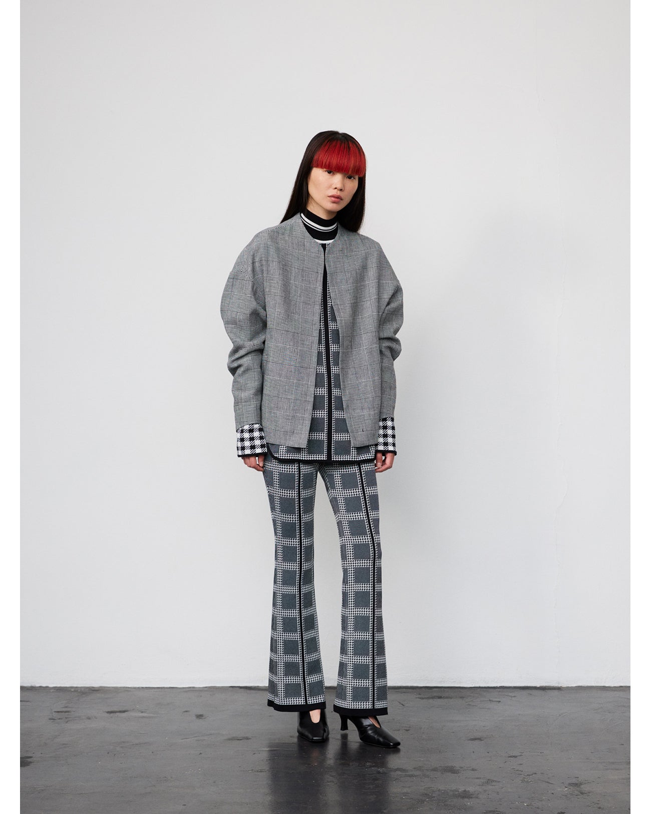 Multi Plaid Geometric Knit Trousers - black