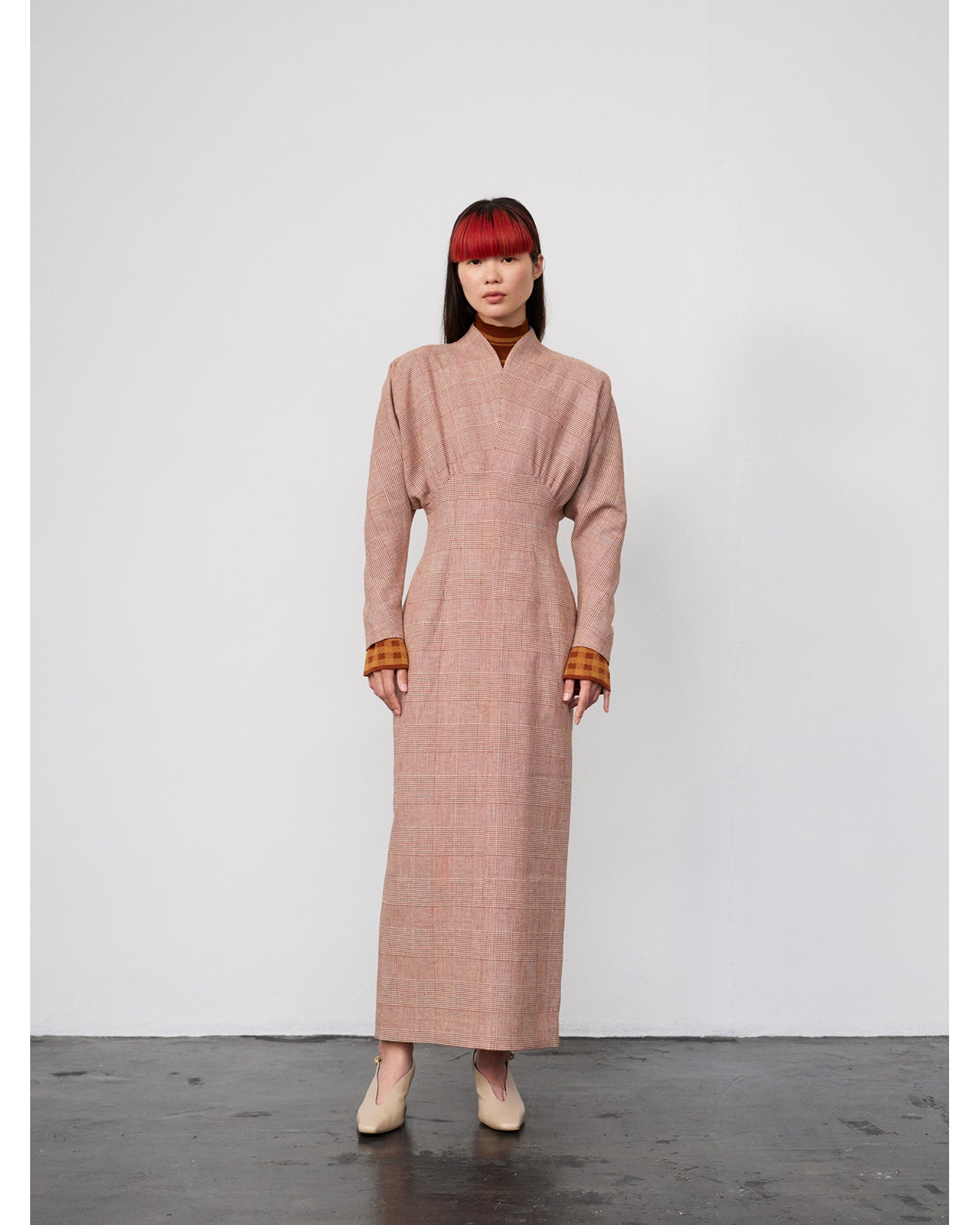 Houndstooth Geometric Plaid Dress - brown - Mame Kurogouchi