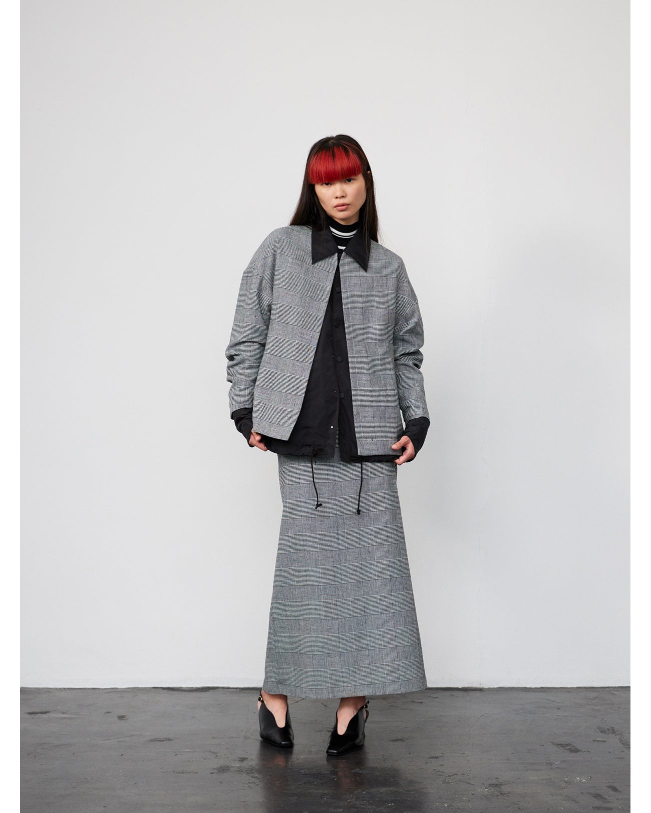 Houndstooth Geometric Plaid Skirt - black