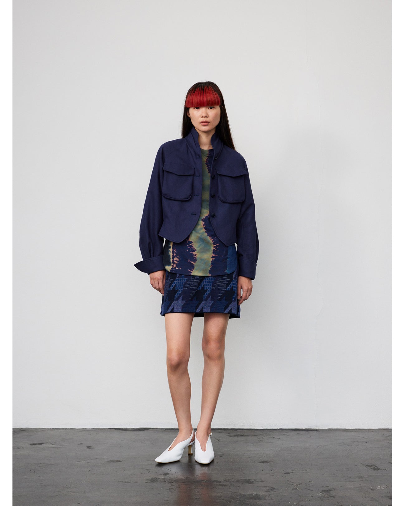 Cotton Linen Twill Short Jacket - navy
