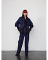 Cotton Linen Twill Wide Trousers - navy
