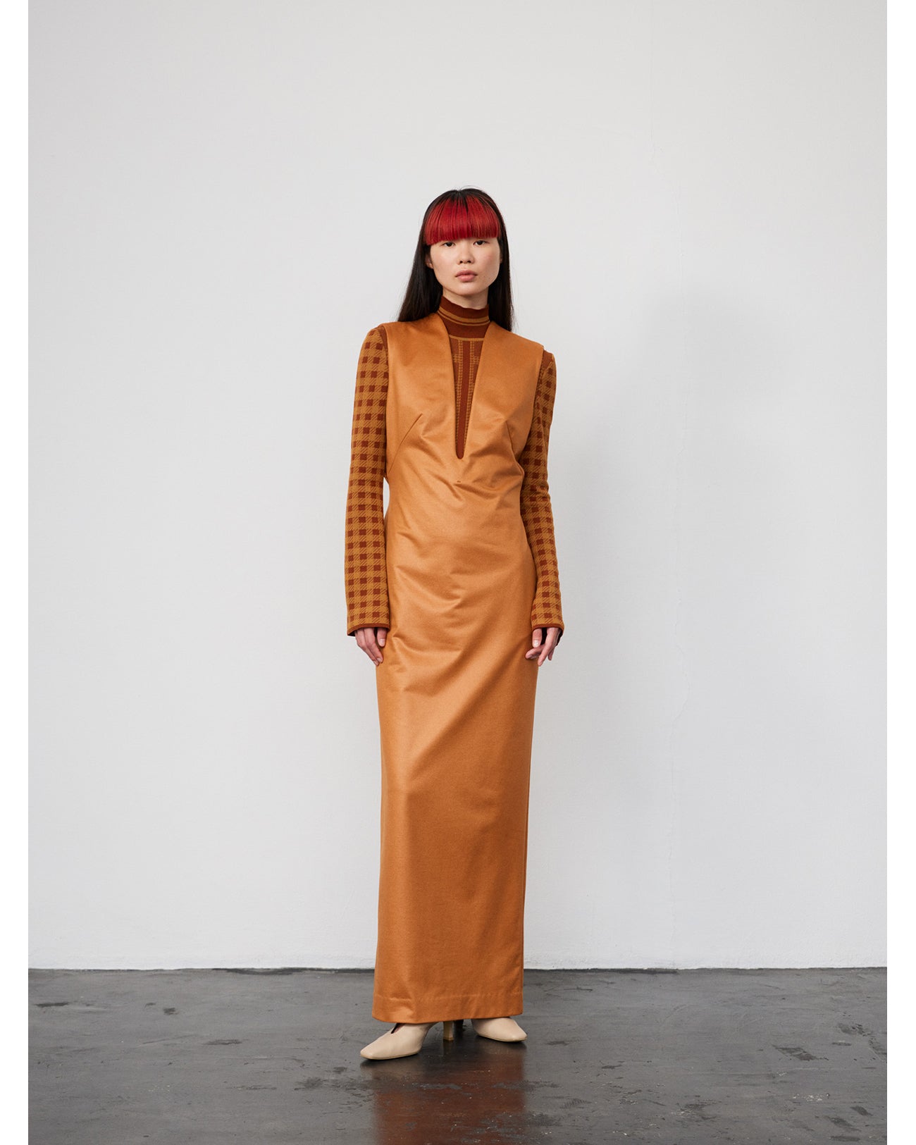 Plungded Long Sweatshirt Dress - brown
