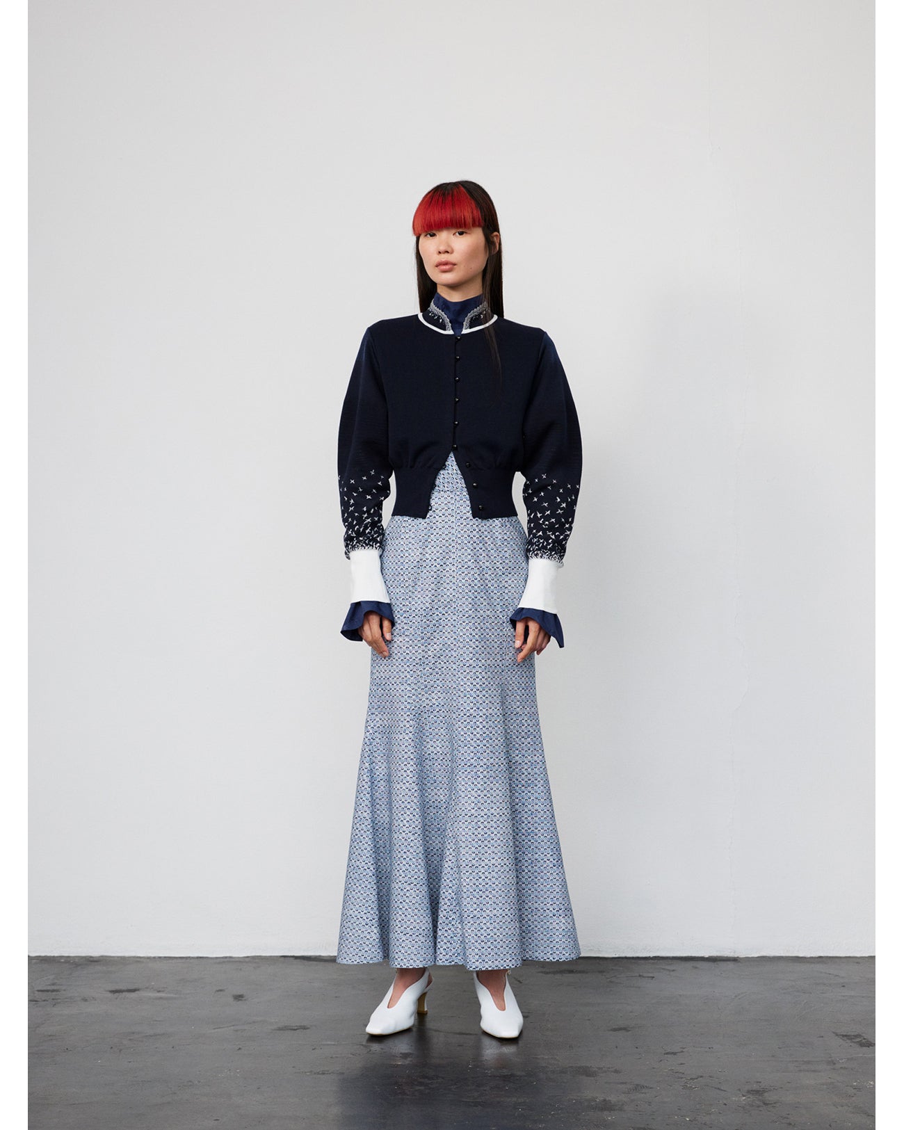 Crane Pattern Hand Printed Skirt - vermillion
