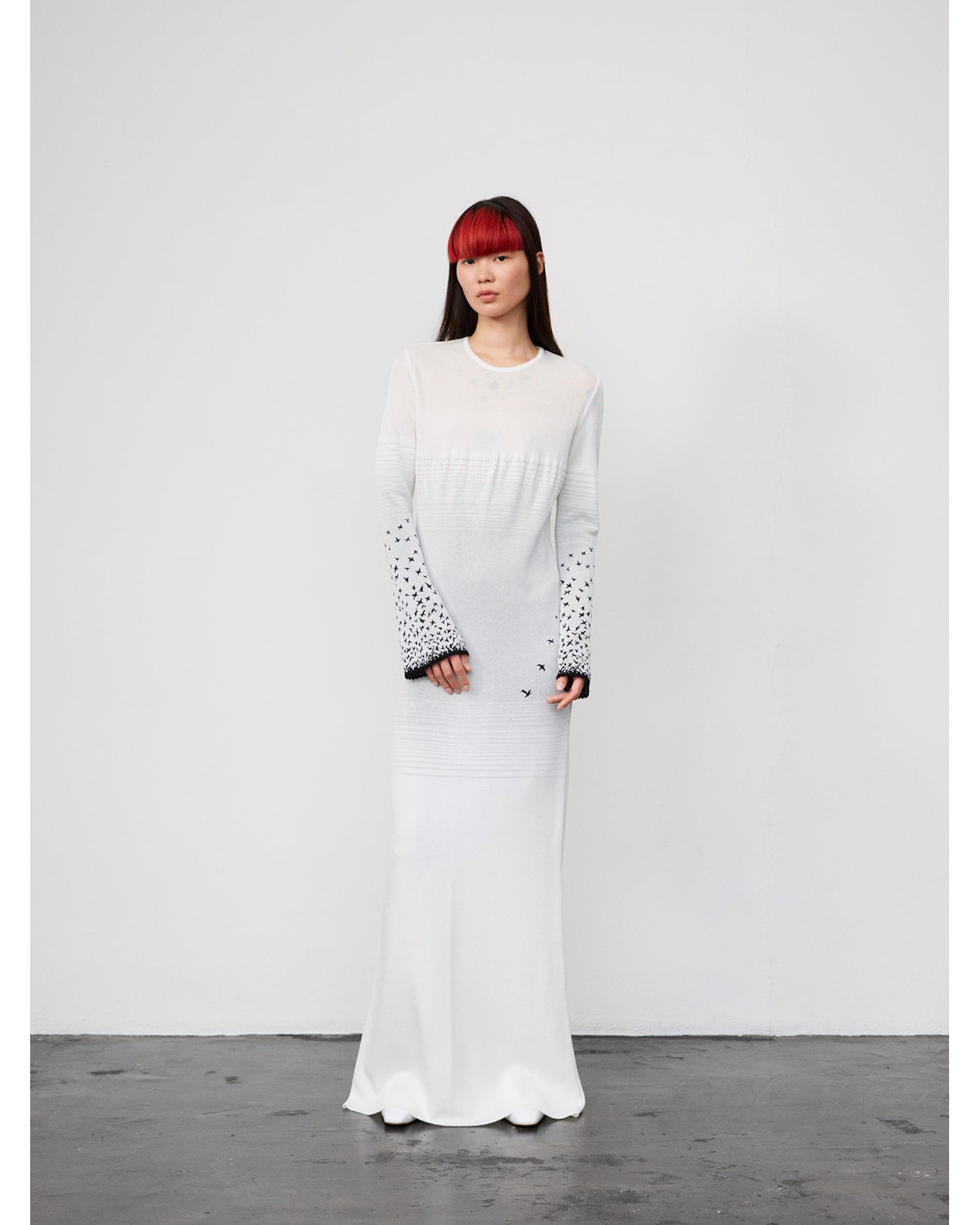 Crane Pattern Jacquard Knitted Dress - navy