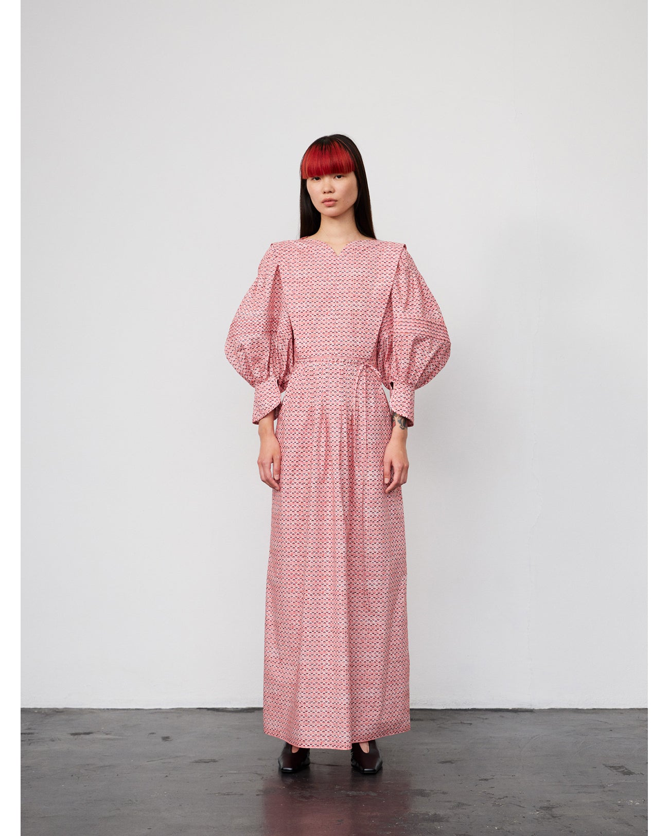 Crane Pattern Hand Printed Dress - vermillion