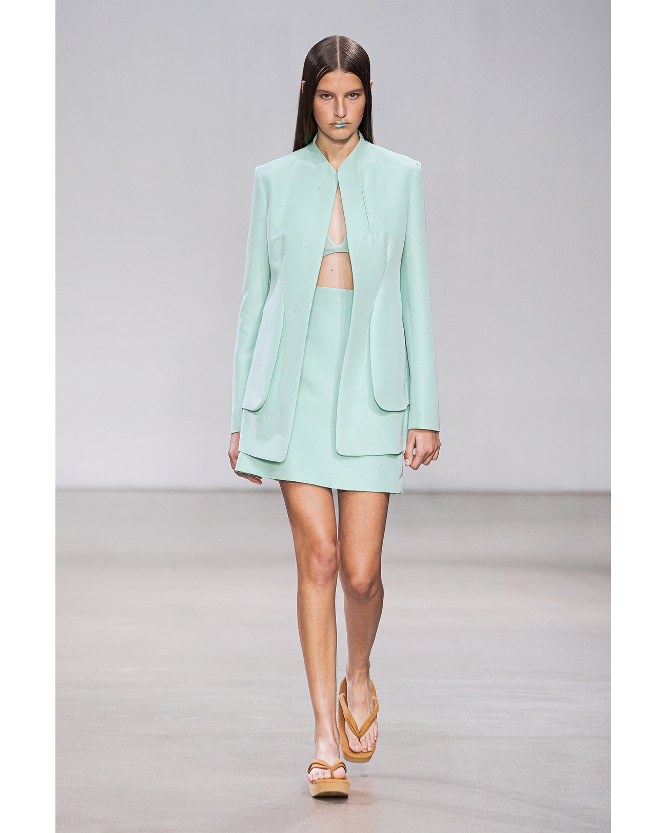 Silk Wool Double Cloth Stand Collar Jacket - mint green