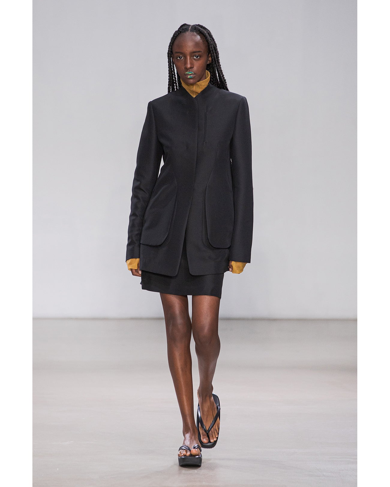 Silk Wool Double Cloth Stand Collar Jacket - black
