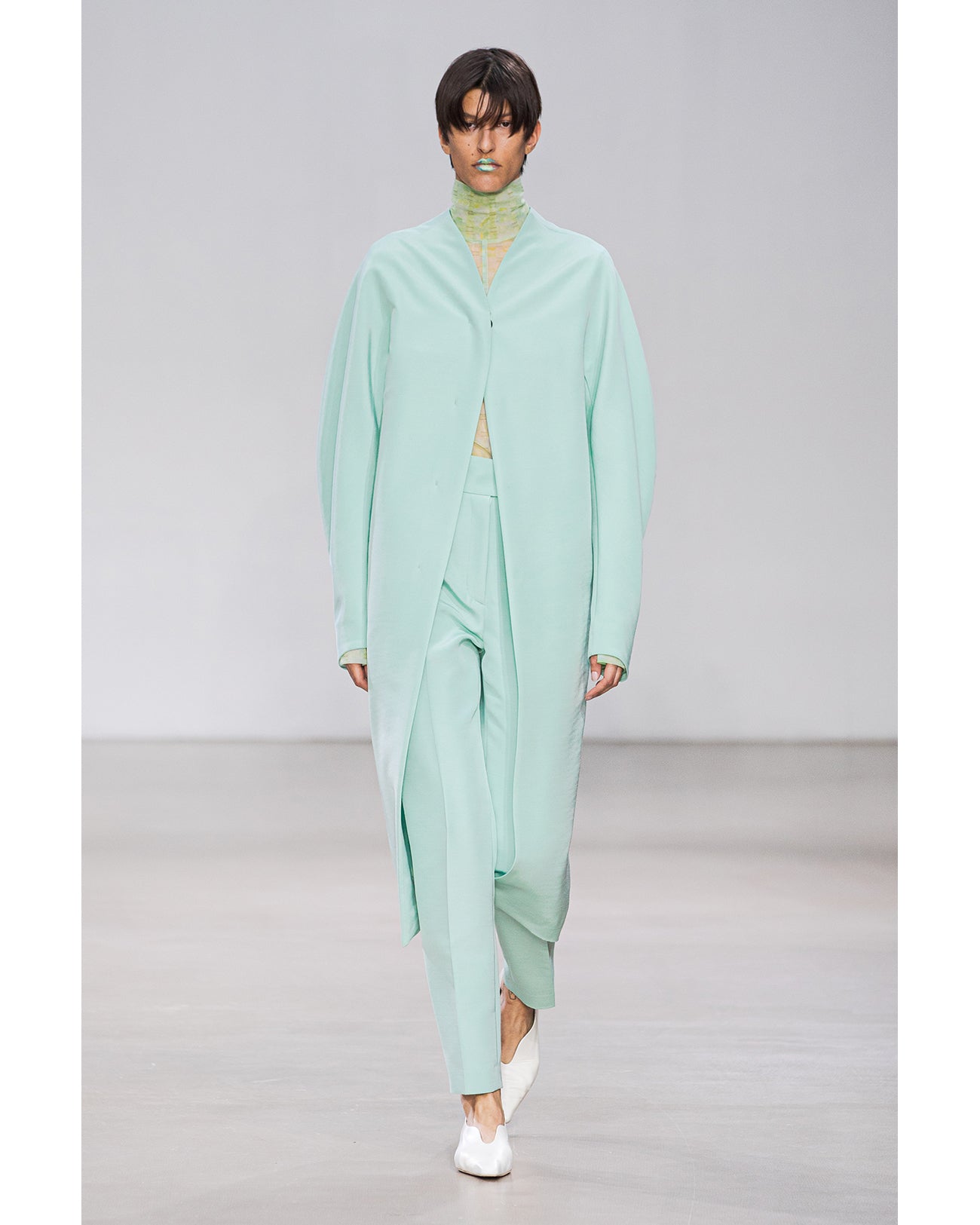 Silk Wool Double Cloth Tapered Trousers - mint green
