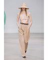 Wide Brim Bao Hat with Bamboo Beaded Cords - beige