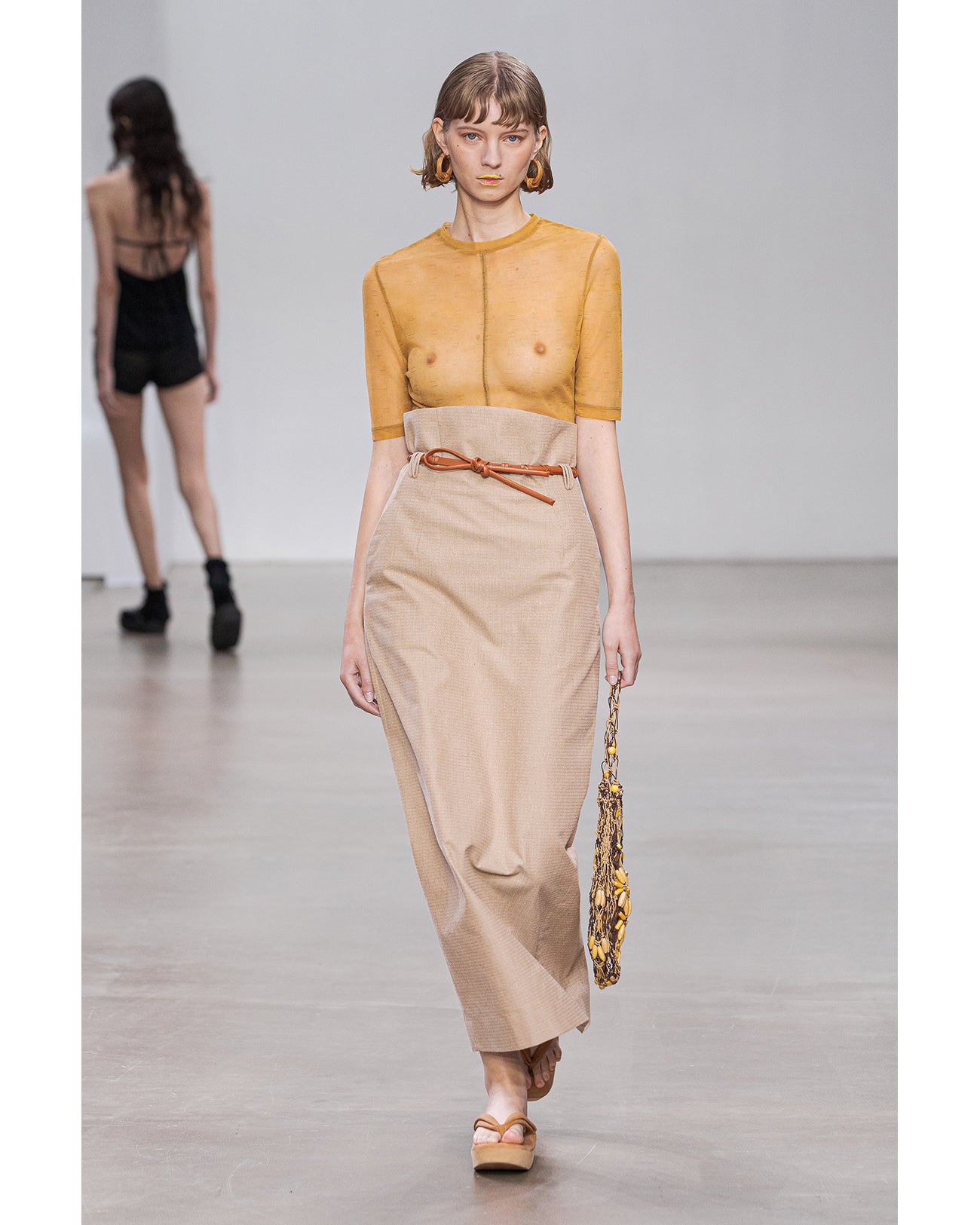 Naturally Coloured Cotton Dobby High Waist Skirt - beige