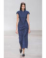 Geometric Silk Cotton Jacquard Slit Dress - navy