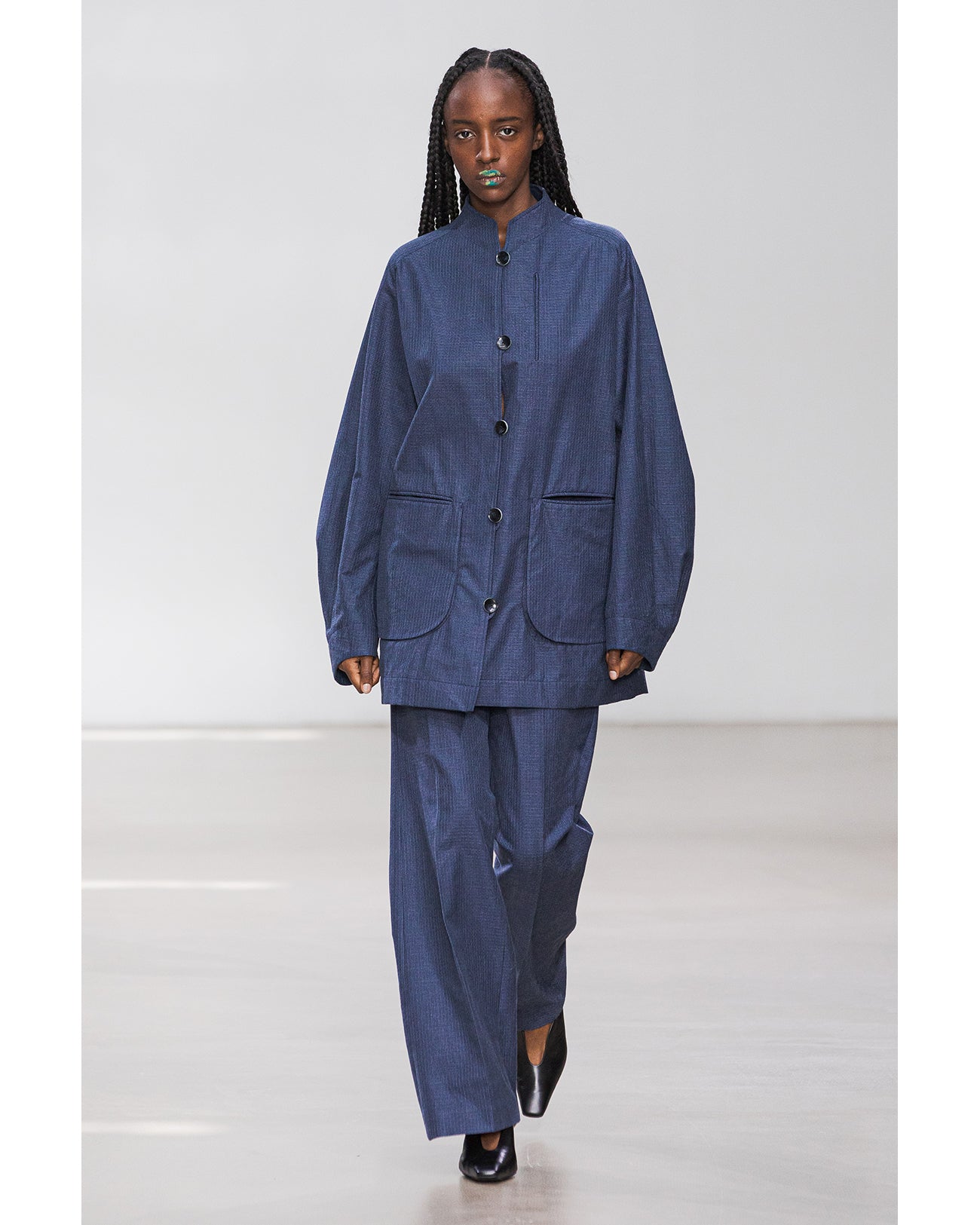 Geometric Silk Cotton Jacquard Coat - navy