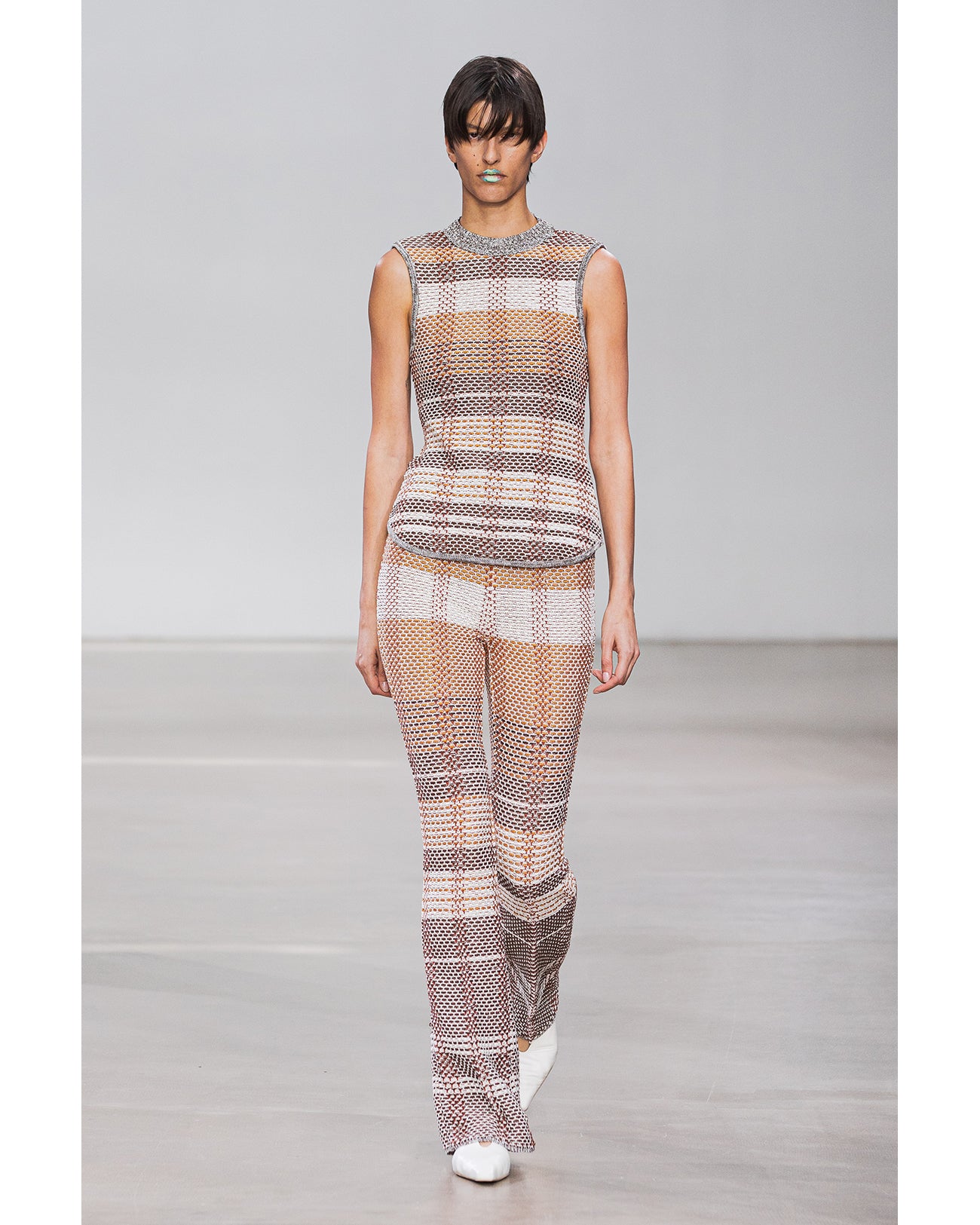 Basket Motif Knitted Flared Trousers - brown