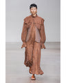 Linen Mix Ombre Check Flared Dress - brown