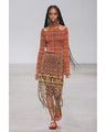 Random Ribbed Plaid Knitted Dress With Choker - brown