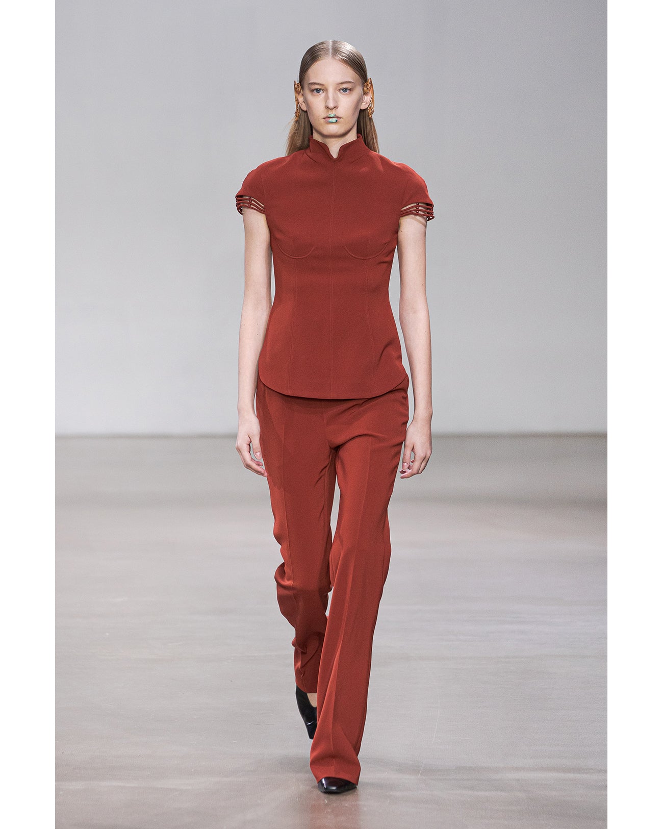 Stretched Triacetate Basket Pattern Trousers - brown