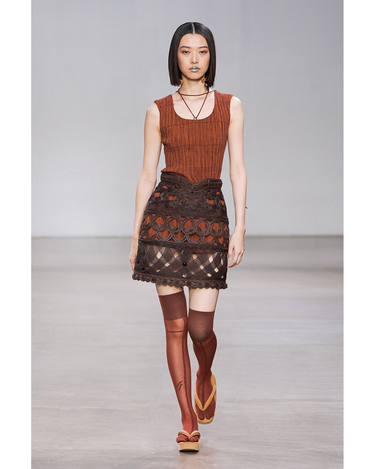 Cord Embroidery "Hanakago" Skirt - brown
