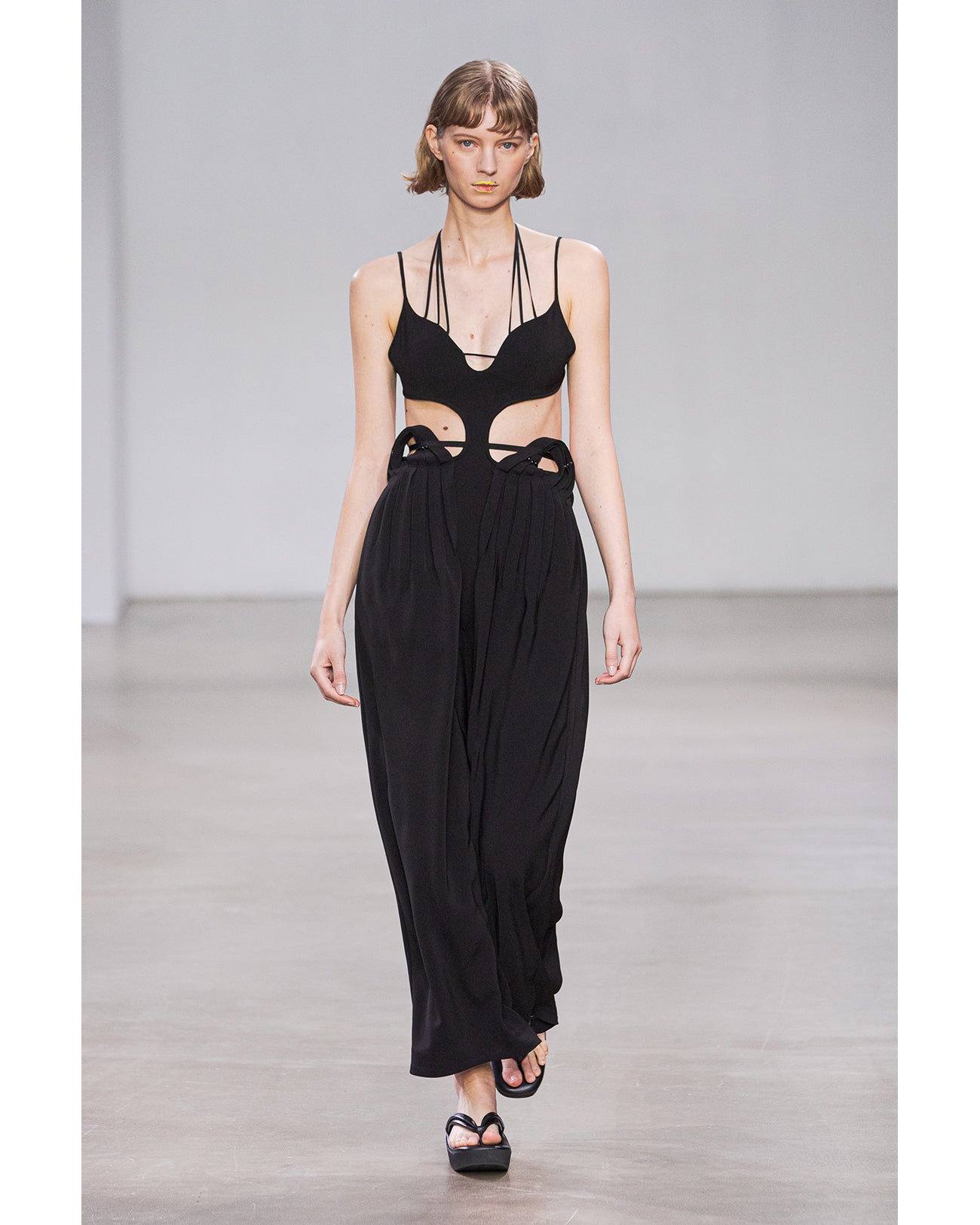 Stretched Triacetate Basket Pattern Dress - black