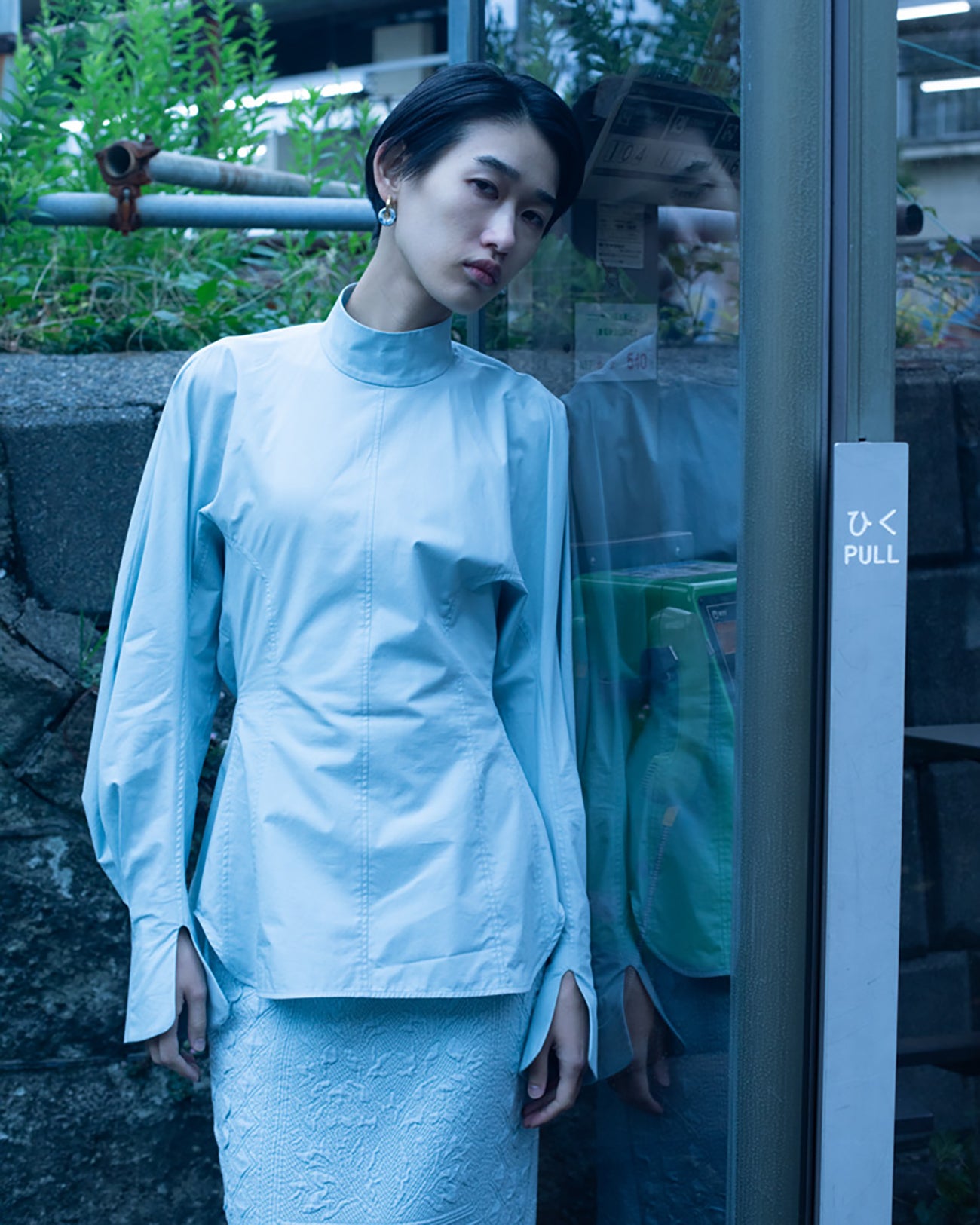 Floral Pattern Jacquard Washed Knitted Skirt - blue - Mame Kurogouchi 