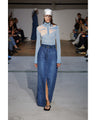 Floral Embossed Denim Skirt - blue