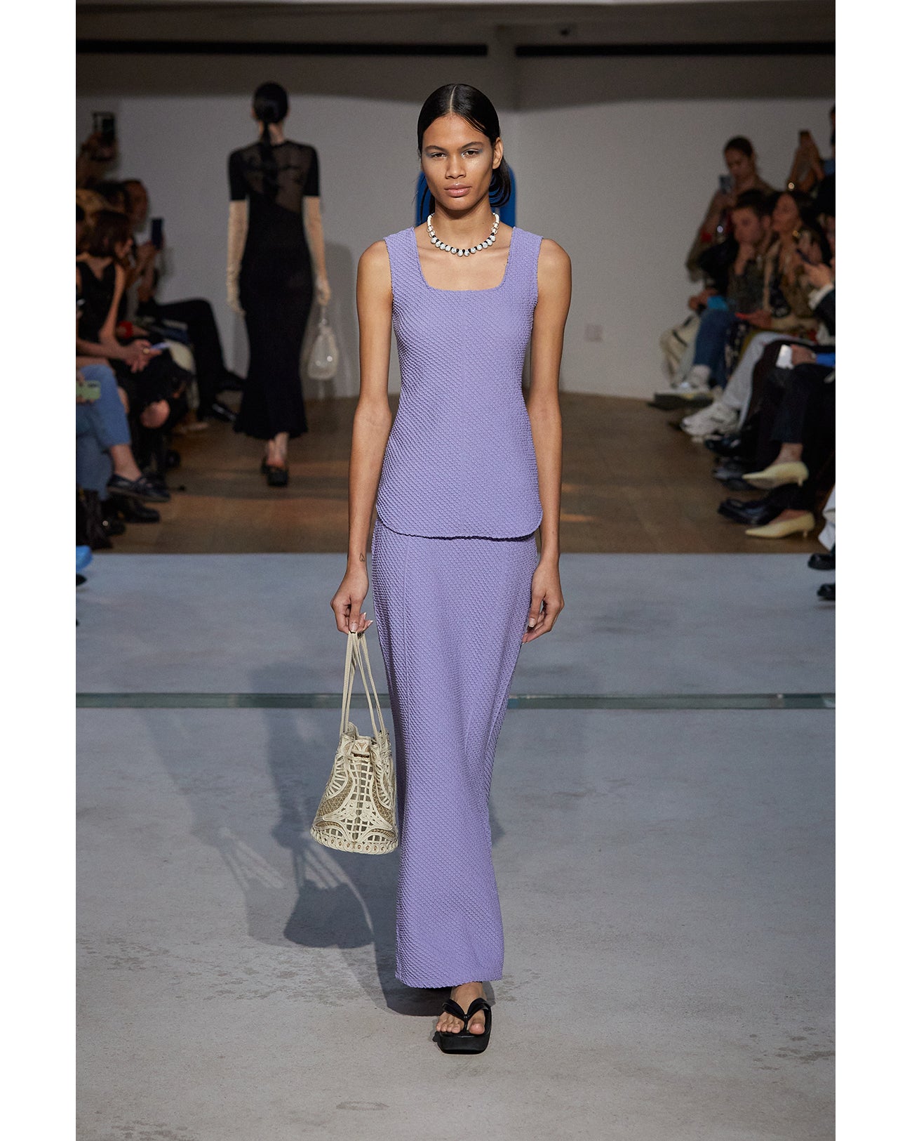 Shirring Jersey Jacquard Sleeveless Top - purple - Mame Kurogouchi