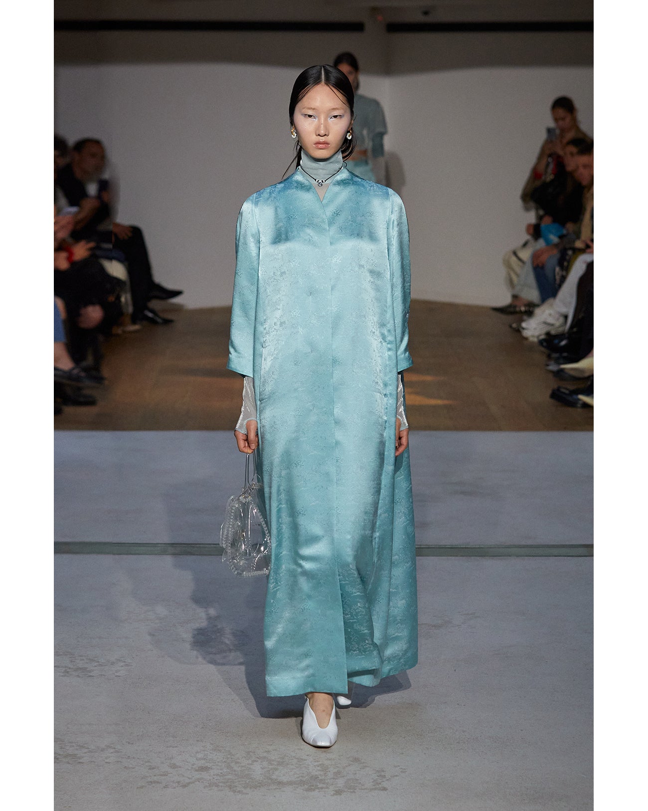 Landscape Silk Jacquard Coat - mint green