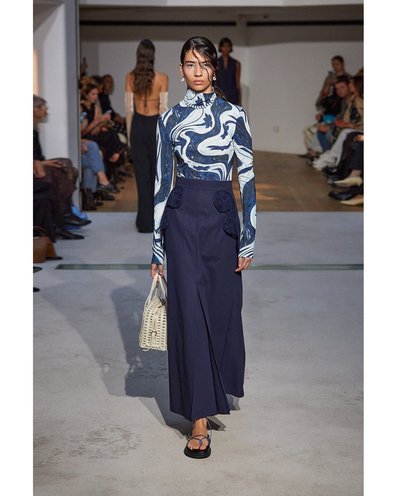 Cording Embroidery Detail Cotton Skirt - black - Mame Kurogouchi 